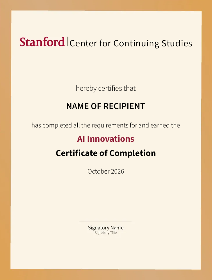 Stanford Center for Professional Development certificate of completion