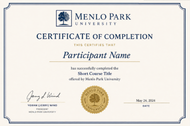 Menlo Park University certificate of completion