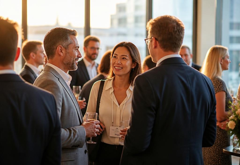 Business guests networking at a welcome reception